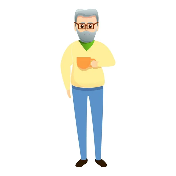 Abuelo con el icono del té, estilo de dibujos animados — Archivo Imágenes Vectoriales