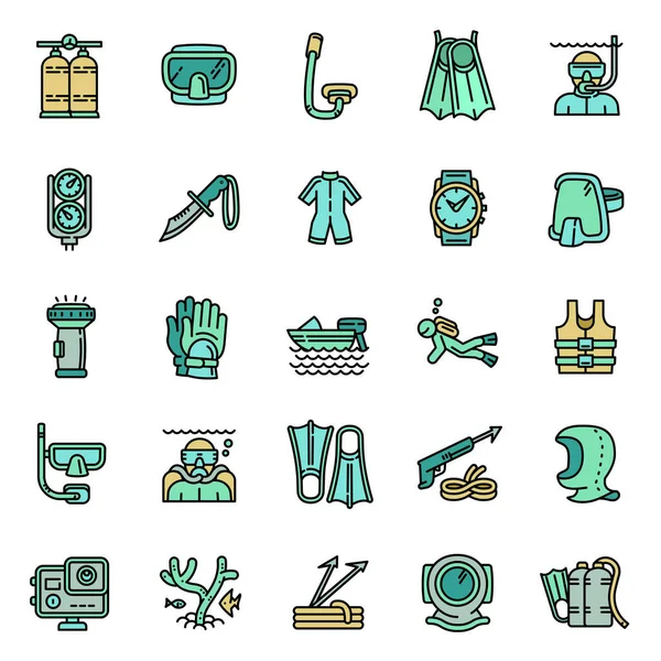 Equipo de snorkel conjunto de iconos, estilo de contorno — Vector de stock