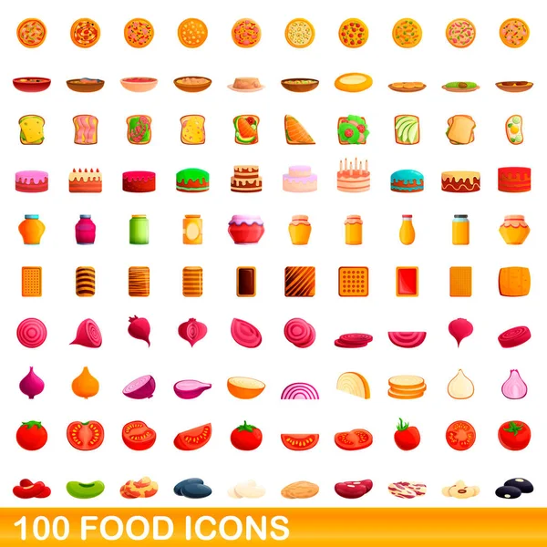 100 iconos de comida, estilo de dibujos animados — Vector de stock