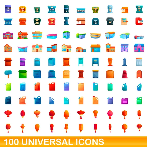 100 iconos universales, estilo de dibujos animados — Vector de stock