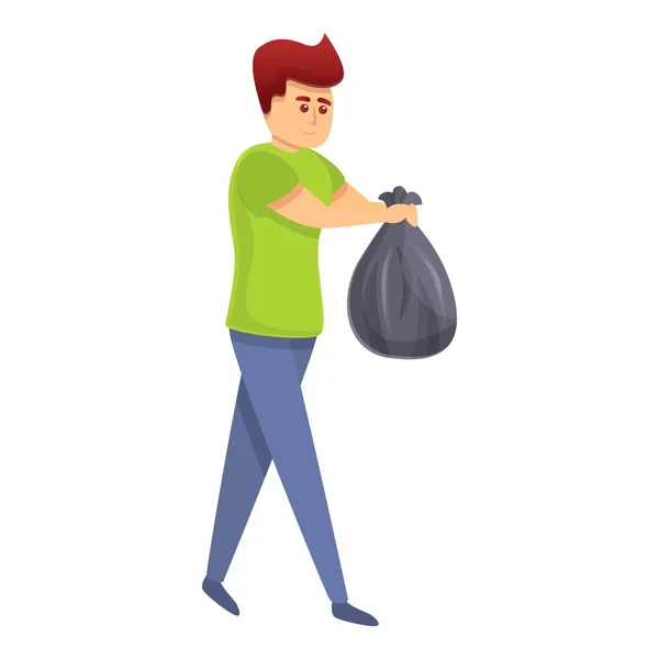 Niño tomar icono bolsa de basura, estilo de dibujos animados — Vector de stock