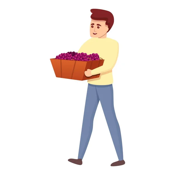 Ragazzo con uva icona scatola, stile cartone animato — Vettoriale Stock