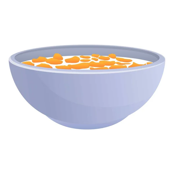 Icona ciotola di cereali al latte caldo, stile cartone animato — Vettoriale Stock