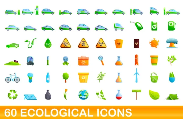 Set di 60 icone ecologiche, stile cartone animato — Vettoriale Stock