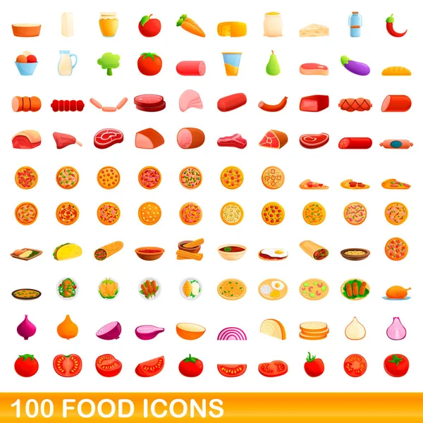 100 iconos de comida, estilo de dibujos animados — Vector de stock