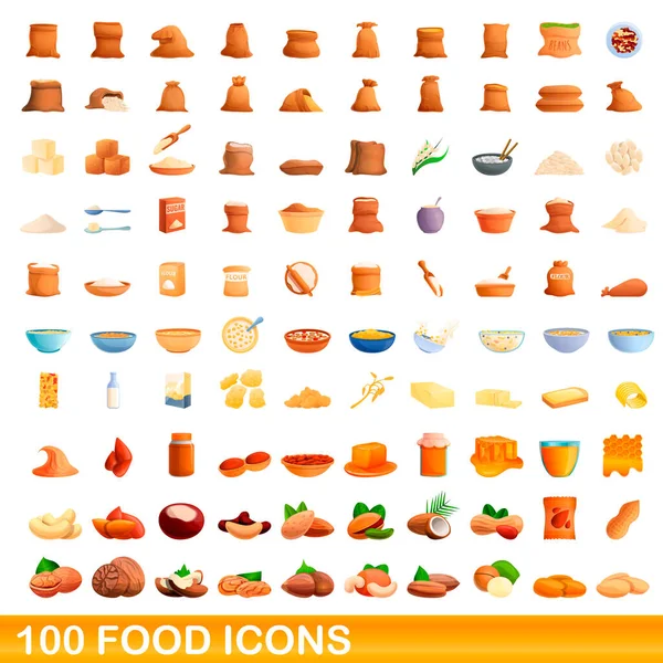 100 iconos de comida, estilo de dibujos animados — Vector de stock