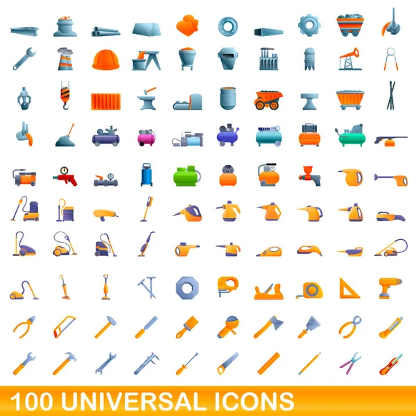 100 ikon universal ditata, gaya kartun Grafik Vektor