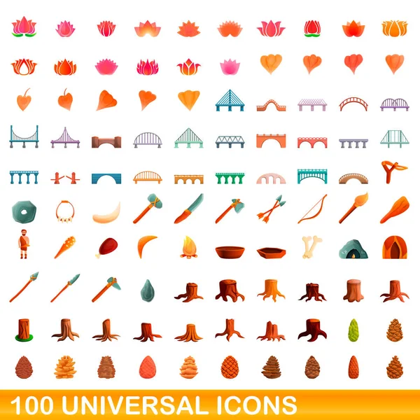 100 iconos universales, estilo de dibujos animados — Vector de stock