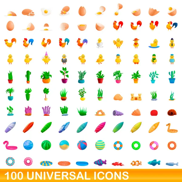 100 iconos universales, estilo de dibujos animados — Vector de stock