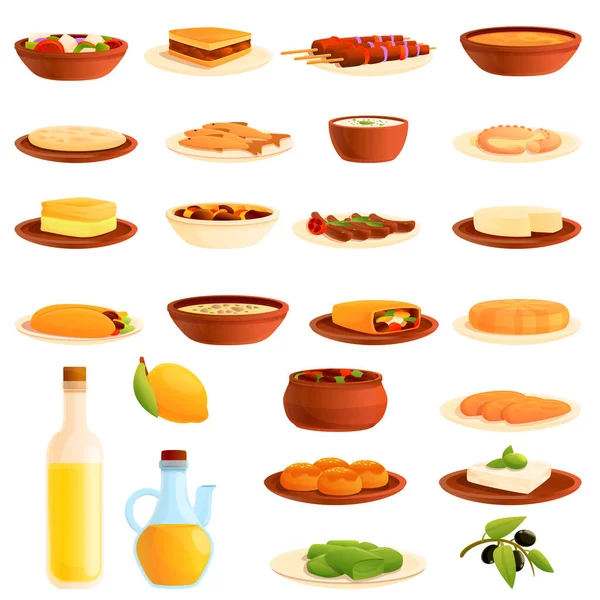 Grécia conjunto de ícones de comida, estilo cartoon — Vetor de Stock