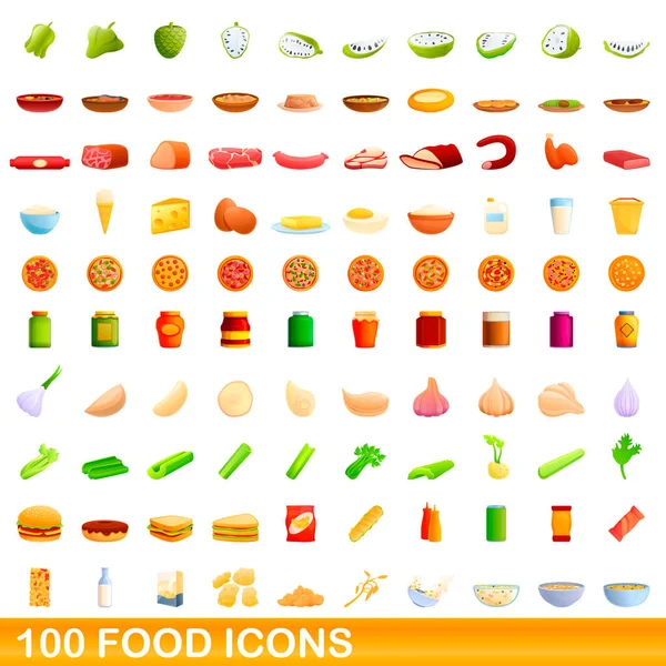 100 iconos de comida, estilo de dibujos animados — Vector de stock