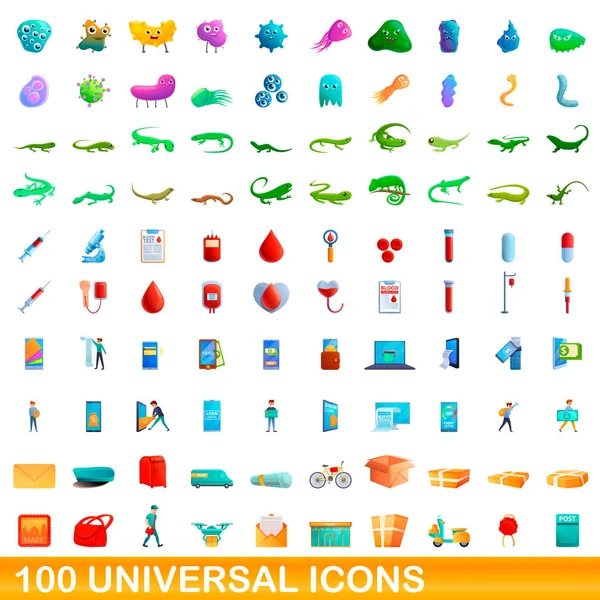 100 універсальних піктограм, мультиплікаційний стиль — стоковий вектор