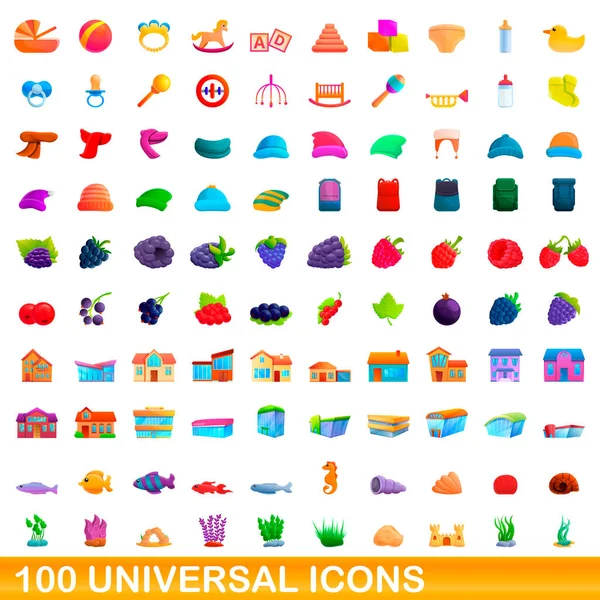 100 univerzális ikonok készlet, rajzfilm stílus — Stock Vector