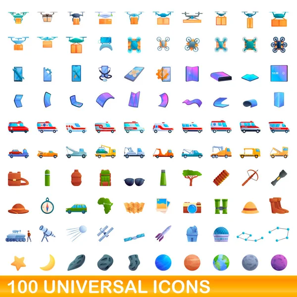 100 iconos universales, estilo de dibujos animados — Vector de stock