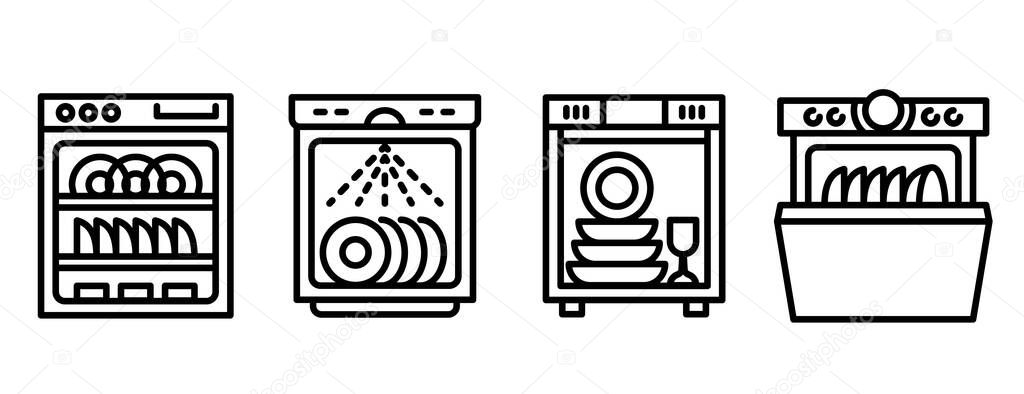 Dishwasher icons set, outline style