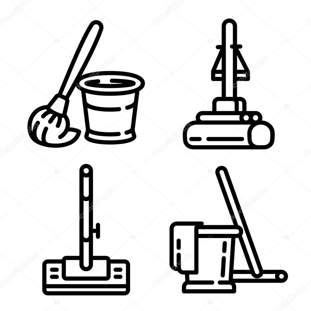 Mop icons set, outline style