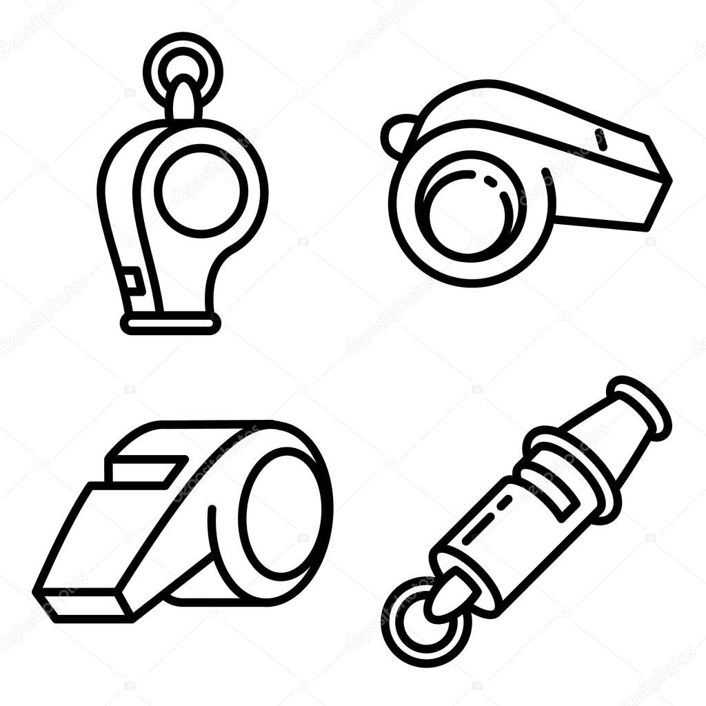 Whistle icons set, outline style