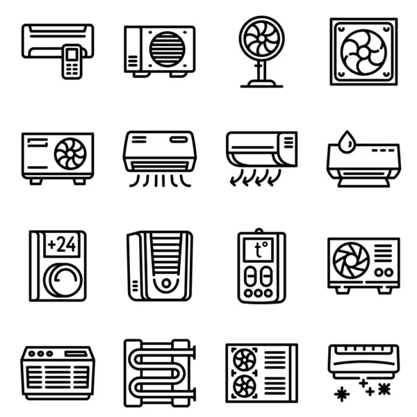 Conjunto de iconos de acondicionador, estilo de esquema — Archivo Imágenes Vectoriales
