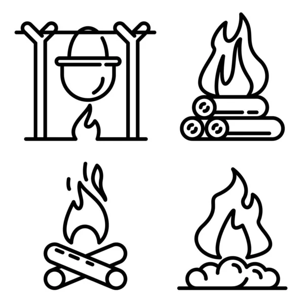 Campfire icons set, outline style — Stock Vector