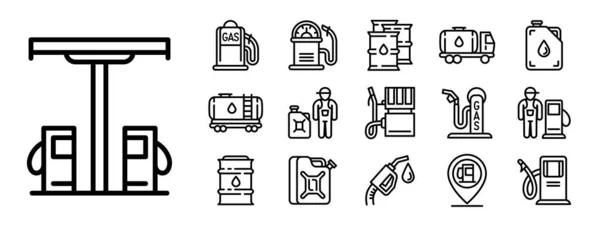 Conjunto de iconos de gasolinera, estilo de esquema — Archivo Imágenes Vectoriales