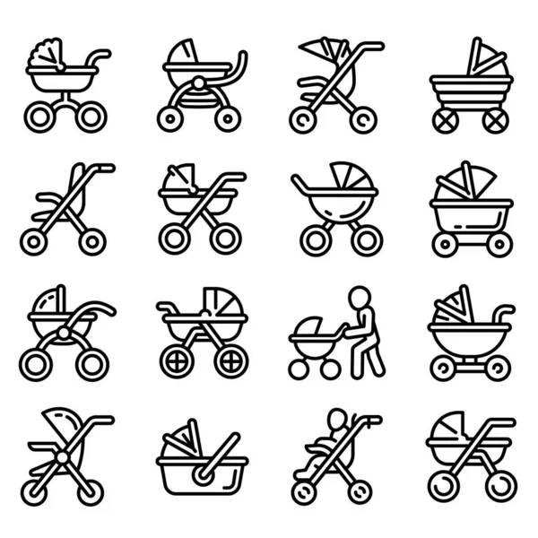 Pram icons set, outline style — Stock Vector