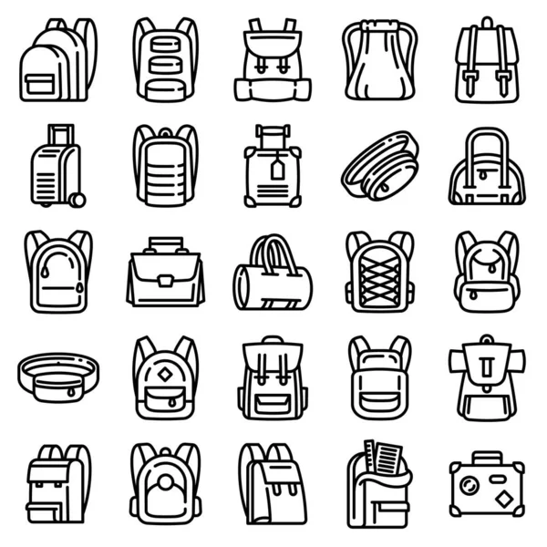 Conjunto de iconos de mochila, estilo de esquema — Vector de stock