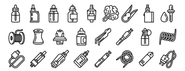 Ensemble d'icônes électroniques de cigarette, style contour — Image vectorielle