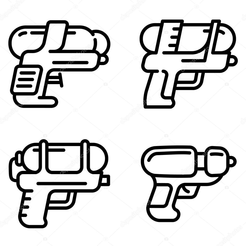 Squirt gun icons set, outline style