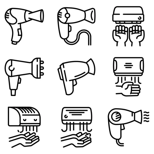 Conjunto de ícones secador, estilo esboço —  Vetores de Stock