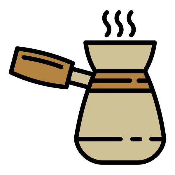 热咖啡壶图标,轮廓风格 — 图库矢量图片