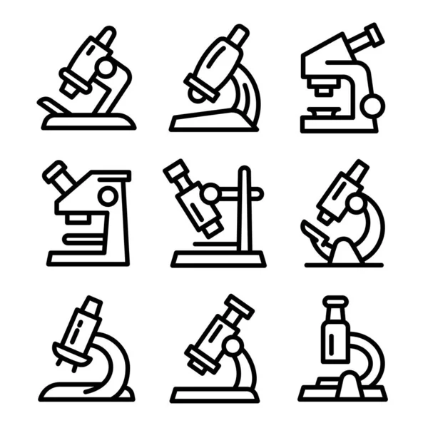 Conjunto de iconos de microscopio, estilo de contorno — Archivo Imágenes Vectoriales