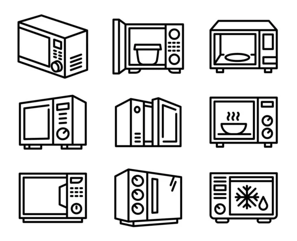 Conjunto de ícones de microondas, estilo esboço — Vetor de Stock