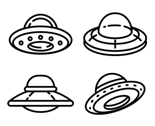 UFO icons set, outline style — Stock Vector