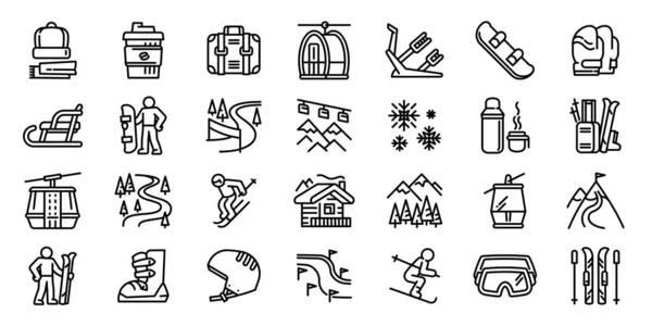 Skigebied iconen set, outline stijl — Stockvector