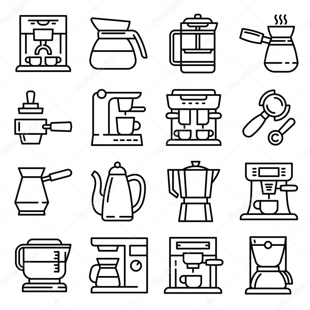 Coffee maker icons set, outline style
