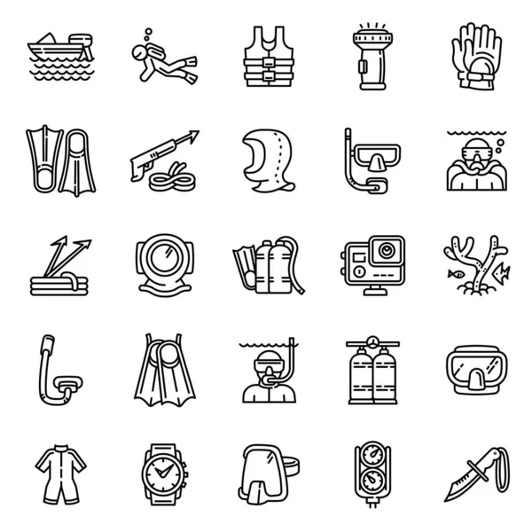 Snorkeling equipment icons set, outline style — Stock Vector