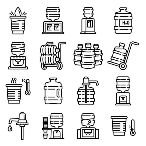 Conjunto de iconos de agua más fría, estilo de contorno — Vector de stock