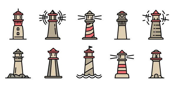 Ensemble d'icônes de phare, style contour — Image vectorielle