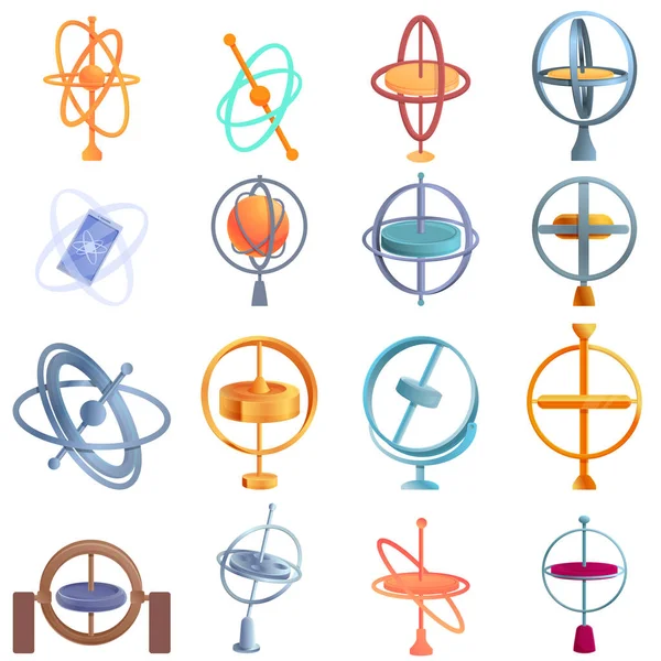 Set icone giroscopio, stile cartone animato — Vettoriale Stock