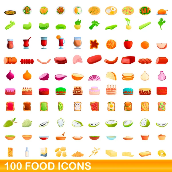 100 iconos de comida, estilo de dibujos animados — Vector de stock