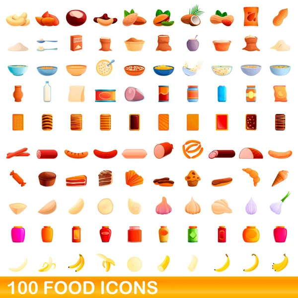 100 iconos de comida, estilo de dibujos animados — Vector de stock