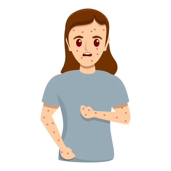 Chica icono de la infección por sarampión, estilo de dibujos animados — Vector de stock