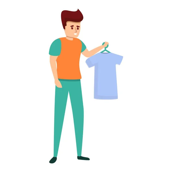 Shop assistant give tshirt icon, cartoon style — Stock Vector