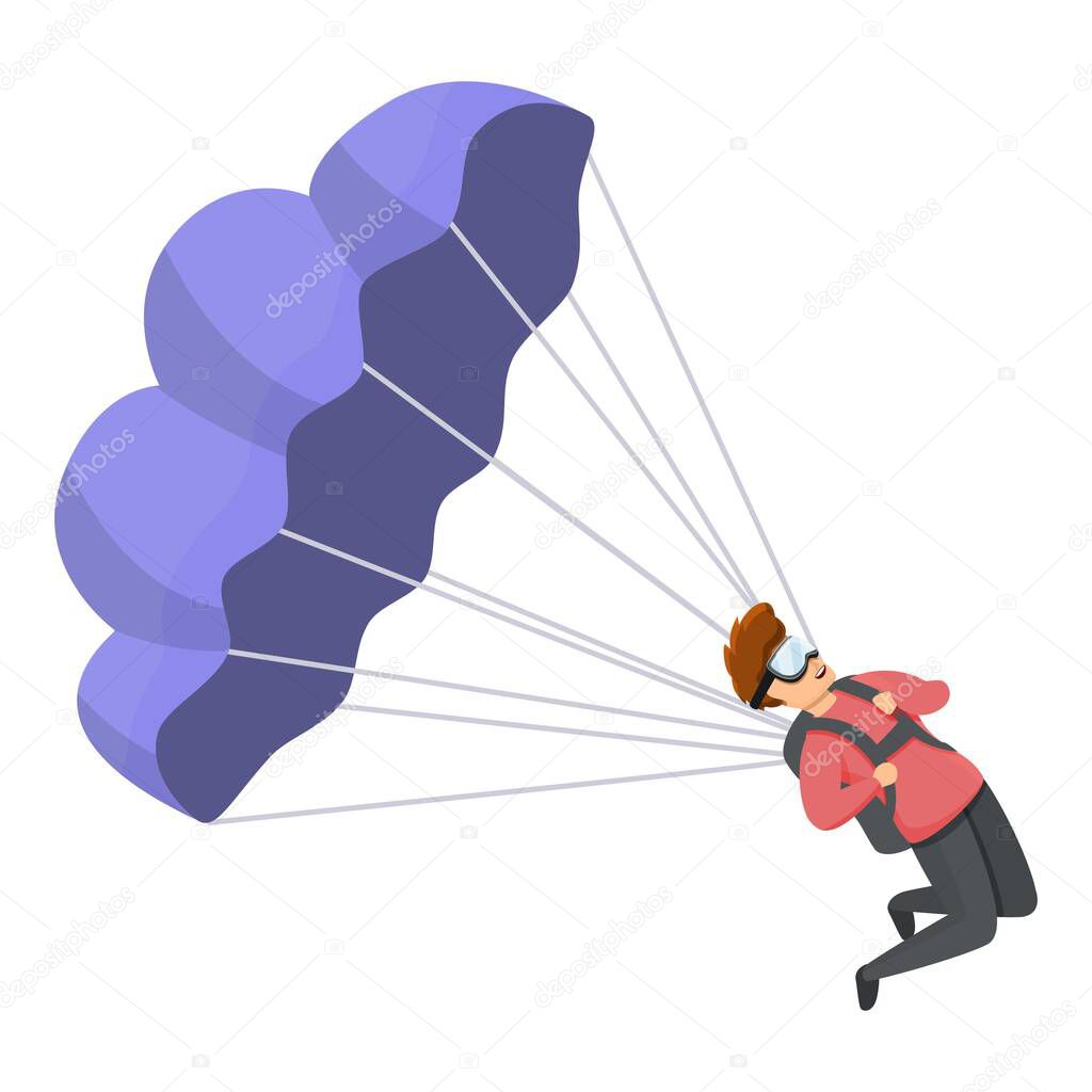 Young parachuter icon, cartoon style