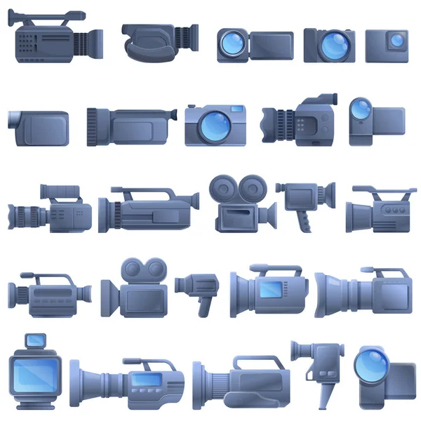 Conjunto de iconos de videocámara, estilo de dibujos animados — Vector de stock