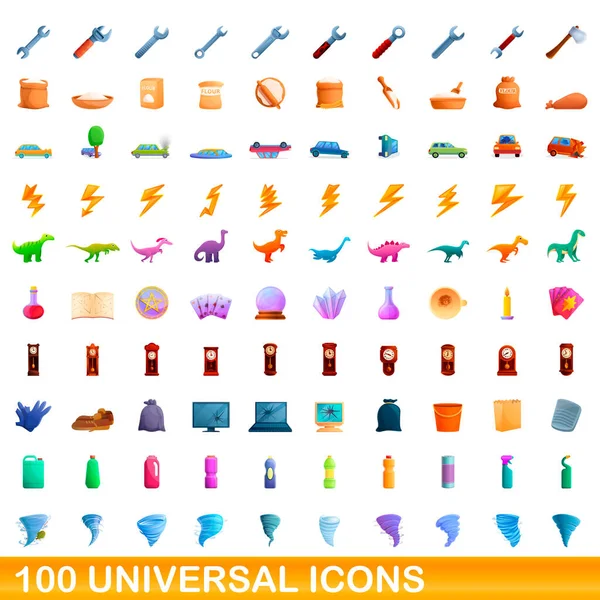 100 ikon universal ditata, gaya kartun Stok Ilustrasi 