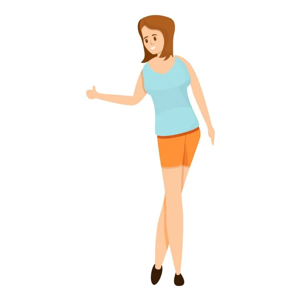 Icône d'auto-stop fille seule, style dessin animé — Image vectorielle