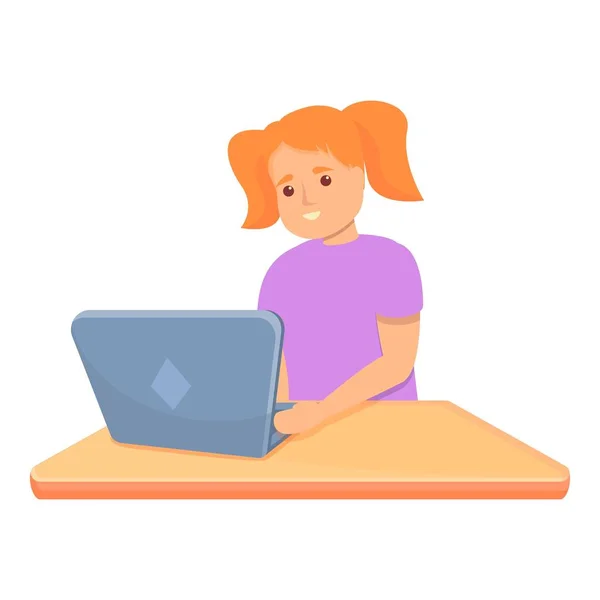 Lächelndes Mädchen Programmier-Ikone, Cartoon-Stil — Stockvektor