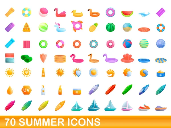 70 conjunto de iconos de verano, estilo de dibujos animados — Vector de stock