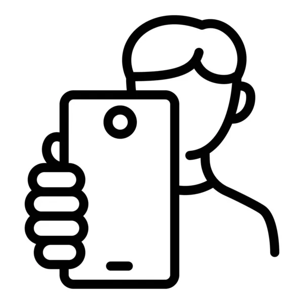 Niño hacer selfie icono, estilo de contorno — Vector de stock